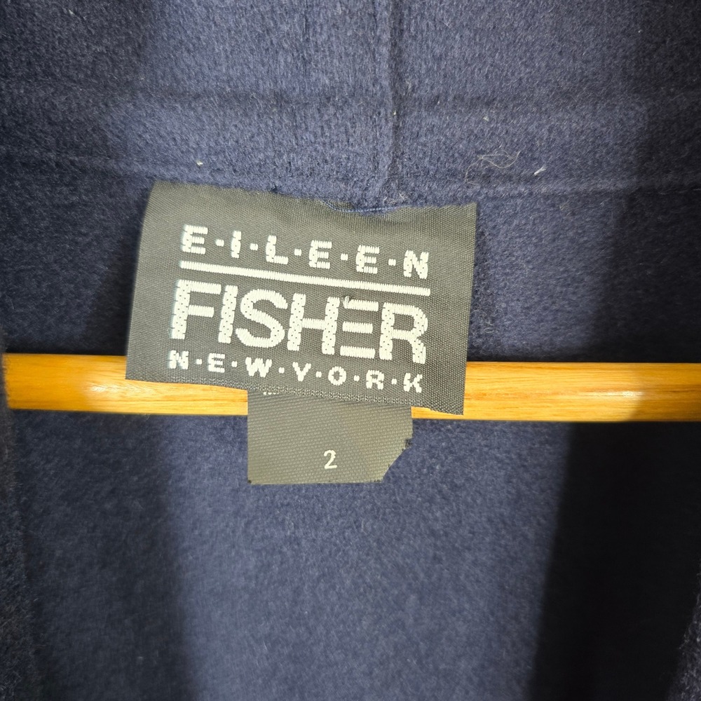 Eileen Fisher Vintage Navy Blue 100% Wool Shawl Collar Duster Coat Made in USA - Picture 5 of 6